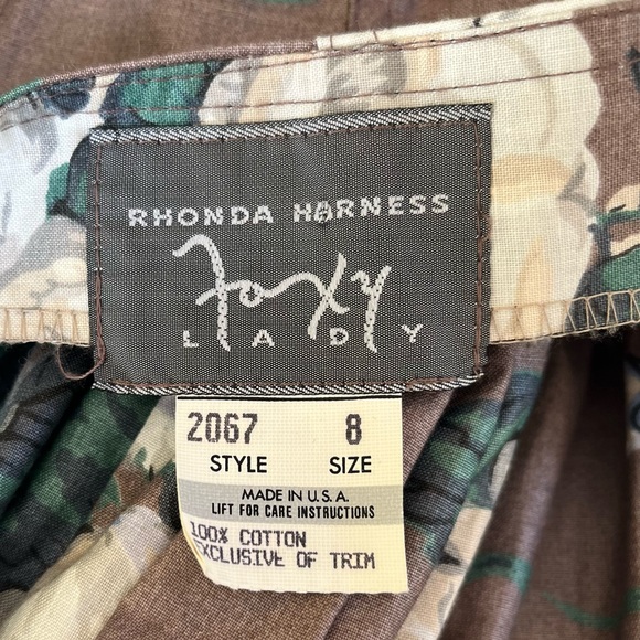Rhonda Harness Foxy Lady Vintage Taupe/White Floral Cotton Halter Dress 8 - Picture 16 of 17